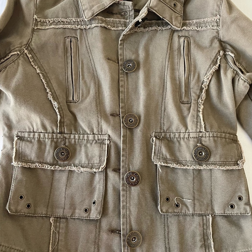 Romeo & Juliet Couture Khaki Embroidered Jean Jacket 100% Cotton metal buttons - Picture 8 of 14